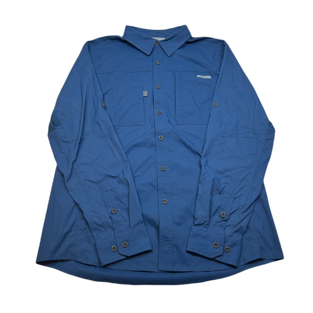 Rugged Elements Outdoor Shirt Mens Large Blue Roll-Up Sleeve‎ Stretch Nylon